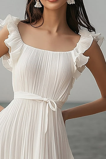 Ivory Scoop Neck A Line Long Boho Dress with Slit